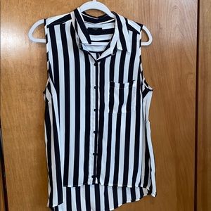 Black & white striped sheer blouse